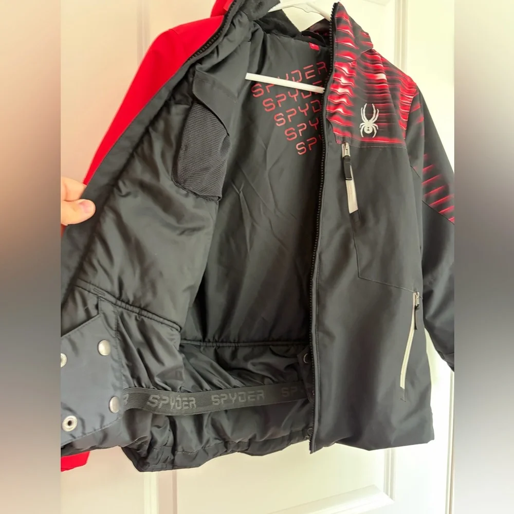 Spyder Red and Black Colorblock Kids Snow and Ski Insulated Hooded Coat